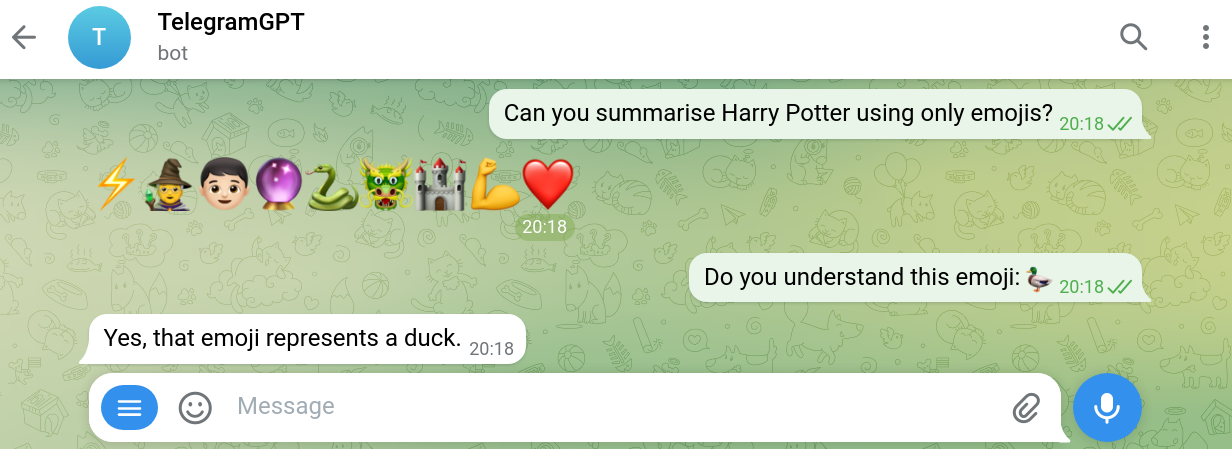 GPT has no problem understanding emojis (or the story of Harry Potter apparently).